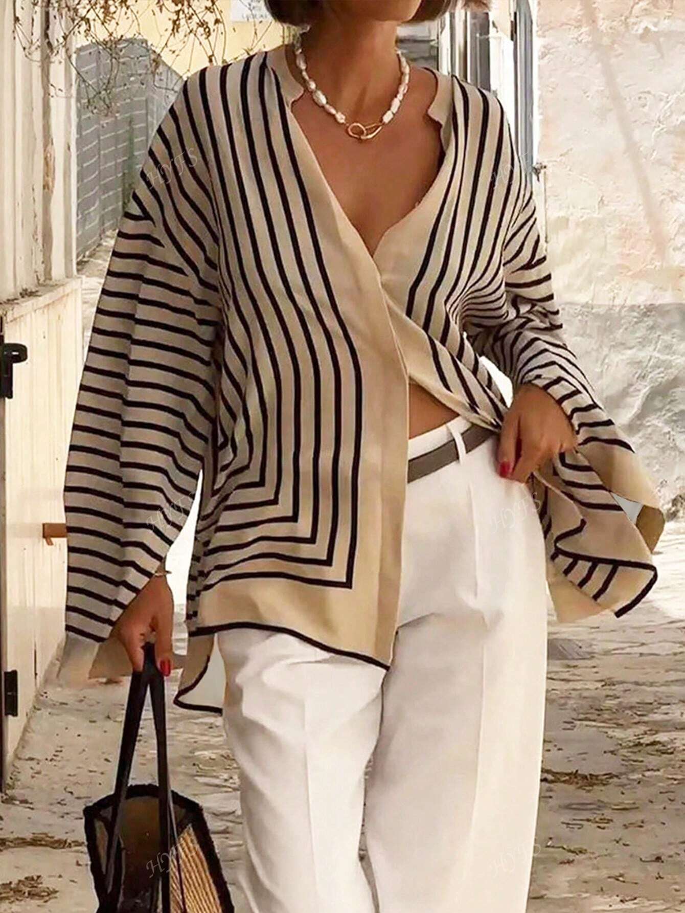 Blouse Rayée Décontractée Élégante