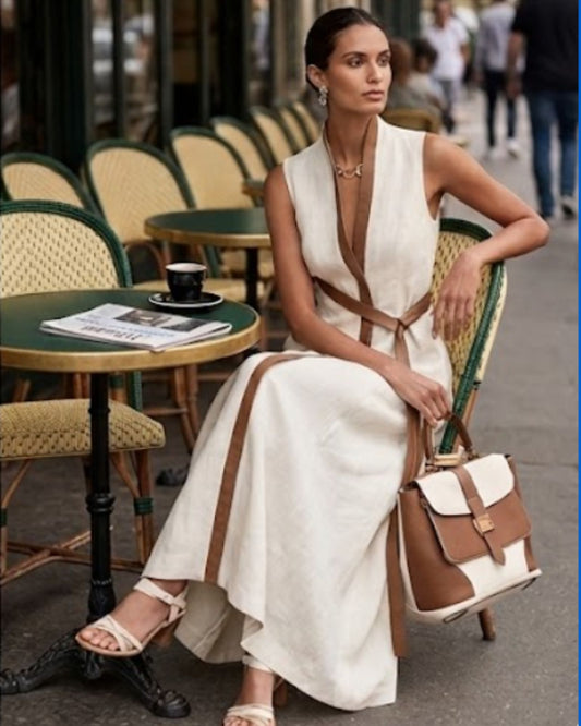 Robe Maxi Coton & Lin — Col Croisé Élégant | Piedex