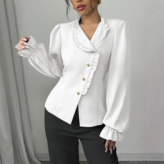 Blouse À Col Asymétrique et Volants