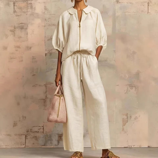 Ensemble Solène — Blouse Zip & Pantalon Fluide | Piedex