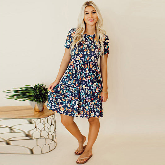 Robe Amora à Fleurs Manches Courtes