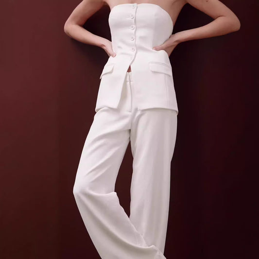 Ensemble Bustier à Boutons et Pantalon Droit