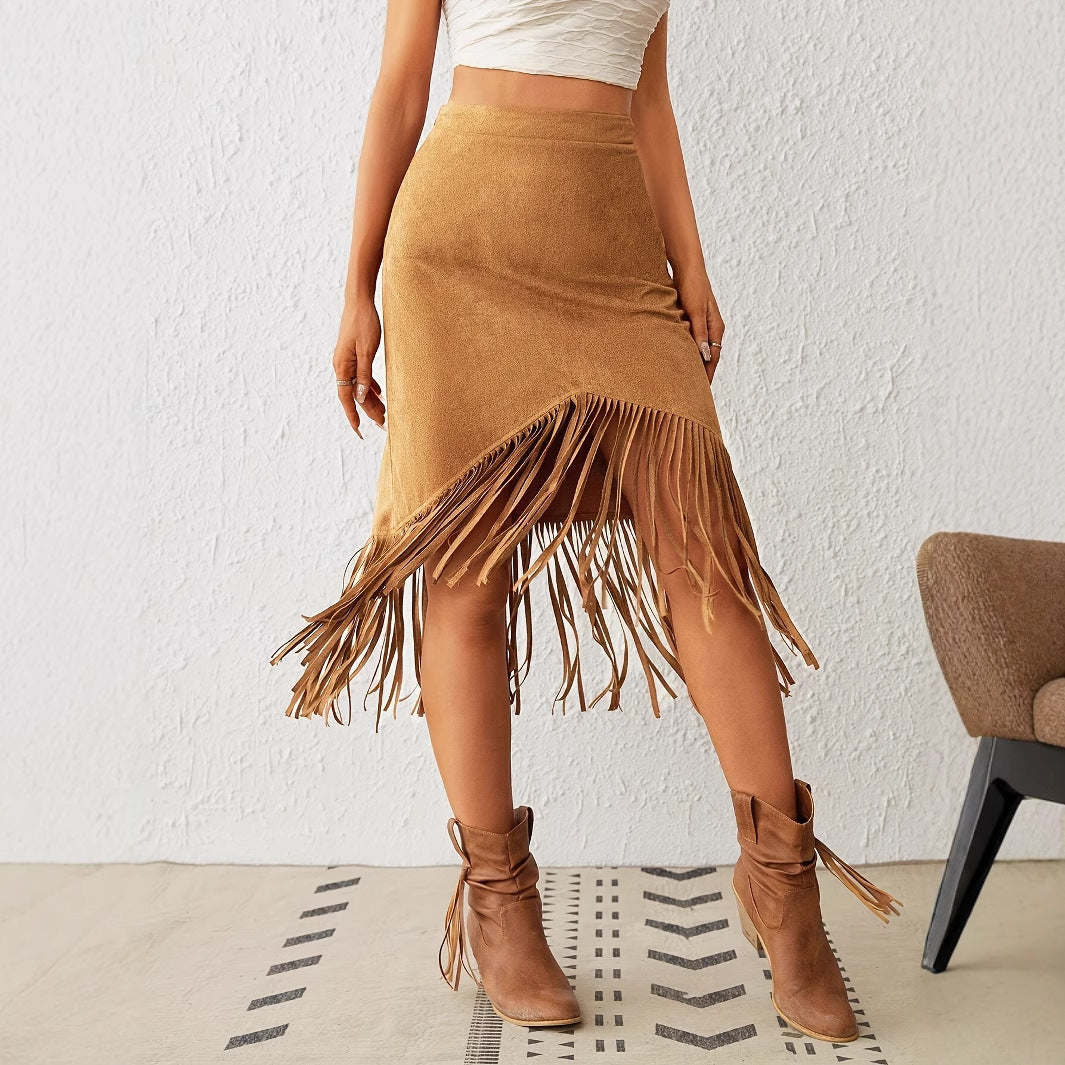 Jupe Rodea à Franges Taille Haute en Suédine