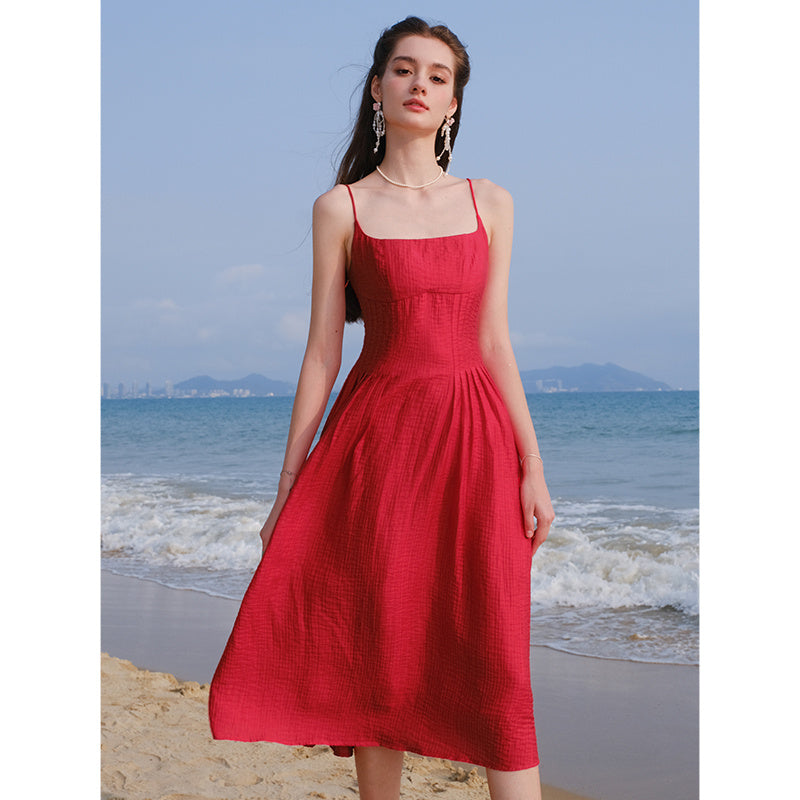 Robe Soléna Bretelles Fines & Taille Ceinturée