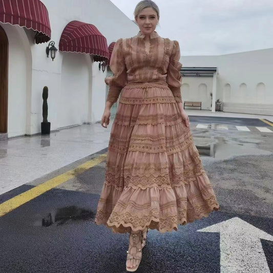 Ensemble Jupe Longue et Haut à Dentelle