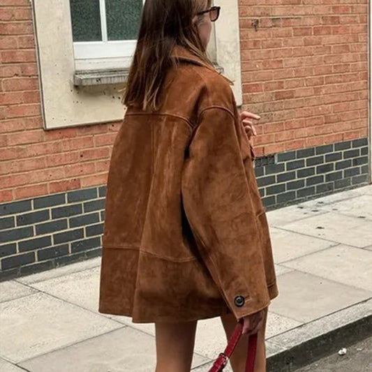 Manteau Rétro à Col Tailleur et Boutons – Charme Intemporel en Marron