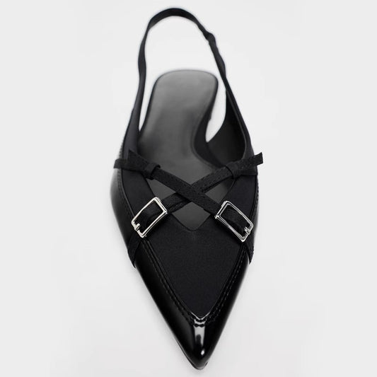 Mules Calie Vernis Noir Élégance Croisée