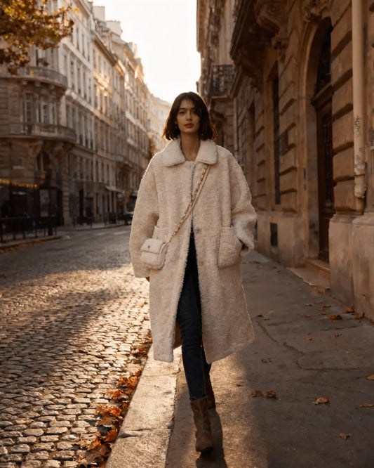 Manteau Teddy Oversize Piedex™ Teinte Crème Élégante