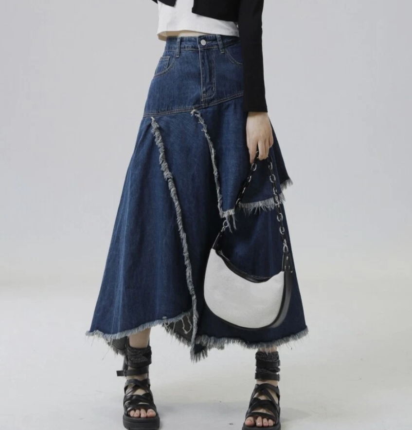 Jupe en Jean Irregular Style Rétro Printemps