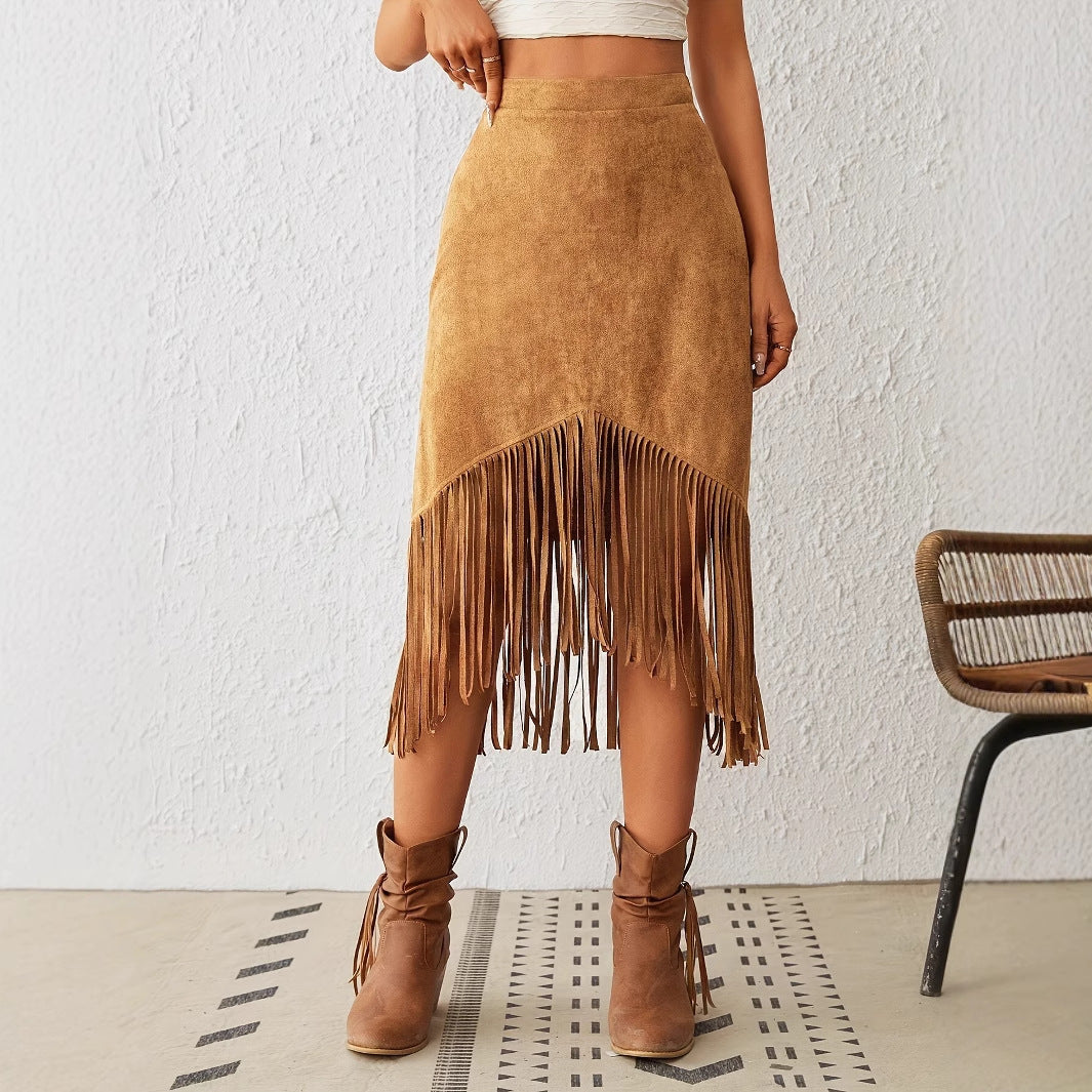 Jupe Rodea à Franges Taille Haute en Suédine