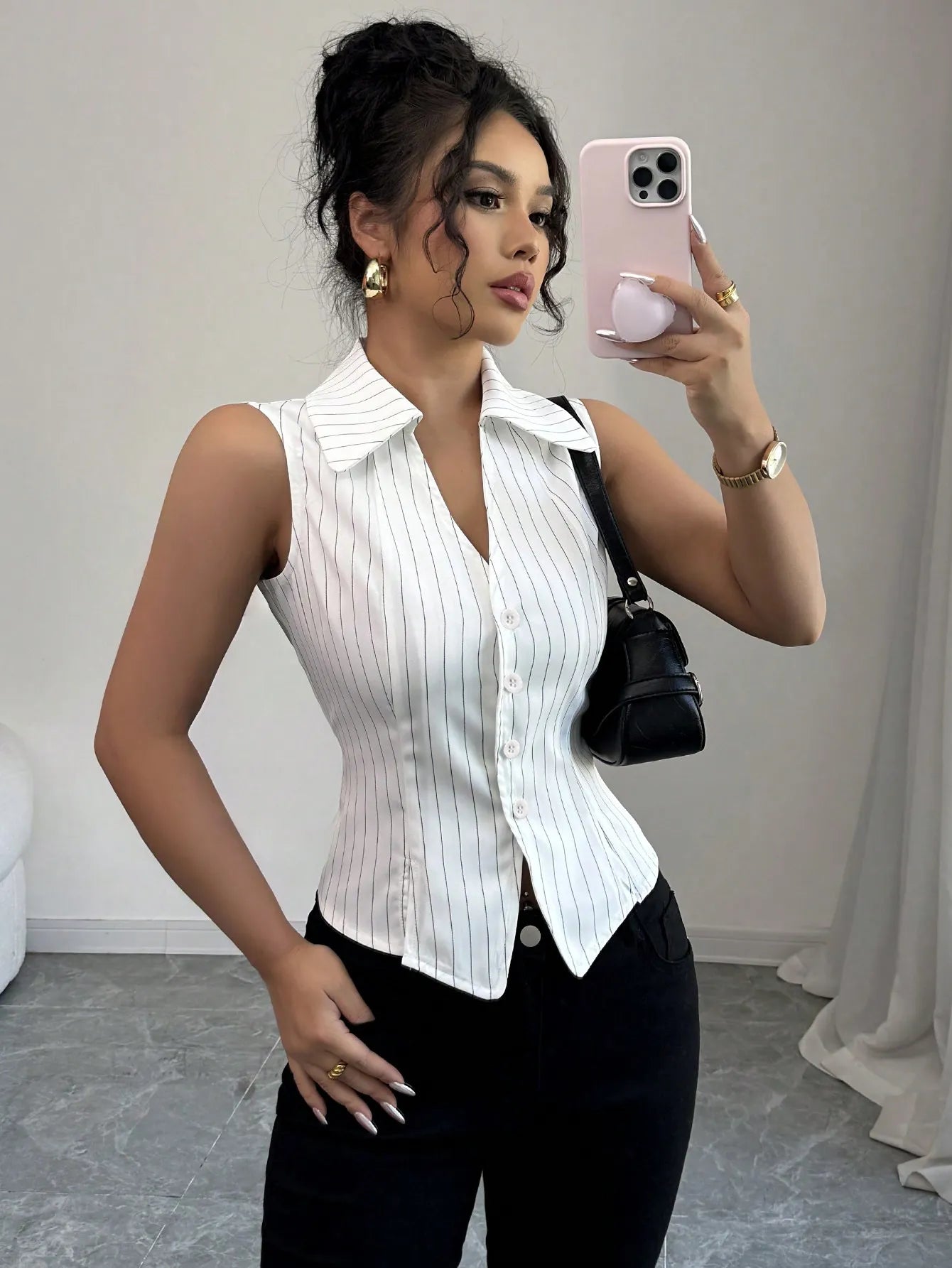 Top Nelya Sans Manches à Rayures Subtiles