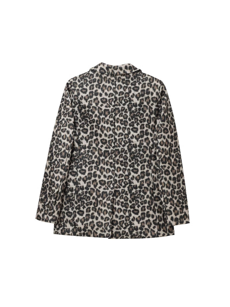 Manteau Piedex Long Imprimé Animalier avec Col à Revers