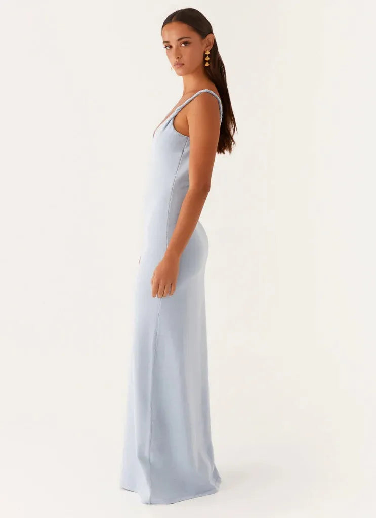 Robe Midi à Bretelles V-Neck et Dos Nu