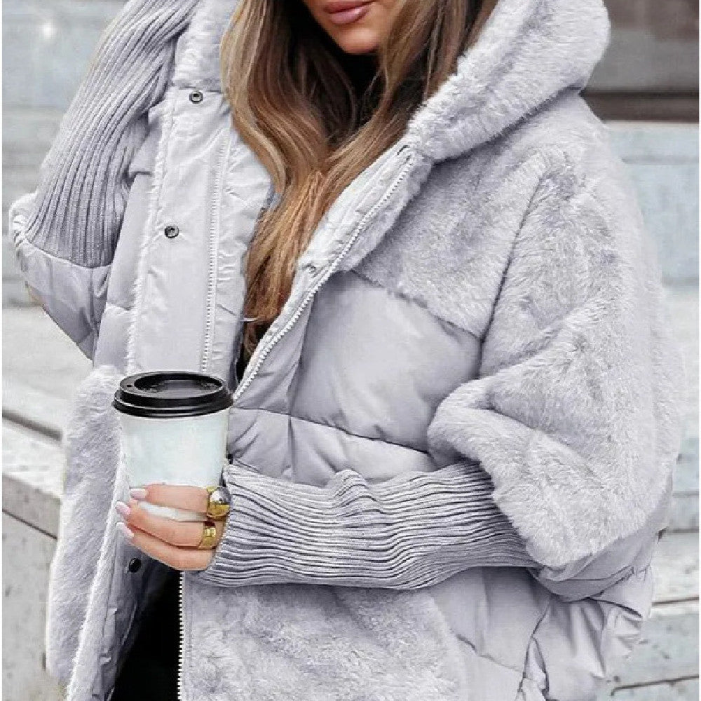 Manteau Oversize en Coton et Fausse Fourrure