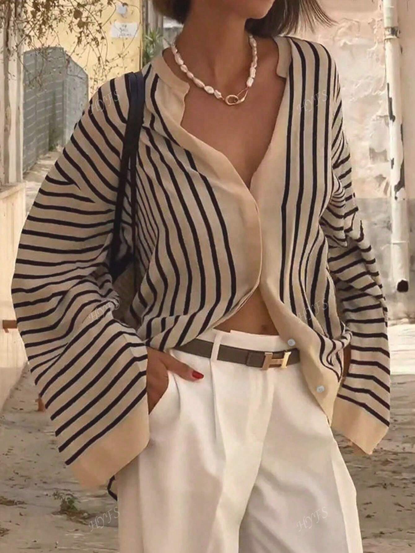 Blouse Rayée Décontractée Élégante