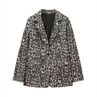 Manteau Piedex Long Imprimé Animalier avec Col à Revers