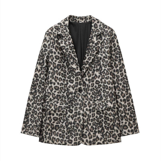 Manteau Piedex Long Imprimé Animalier avec Col à Revers