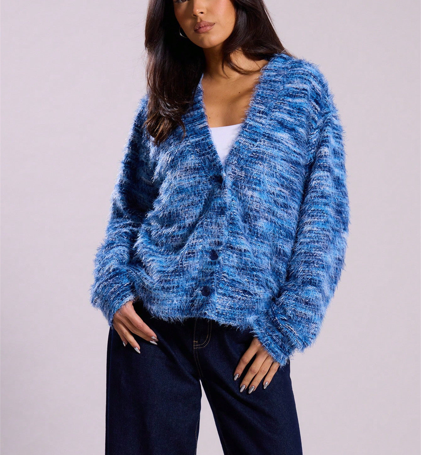 Cardigan Femme Rayé d’Hiver – Pull Tricoté Court à Boutons Chic