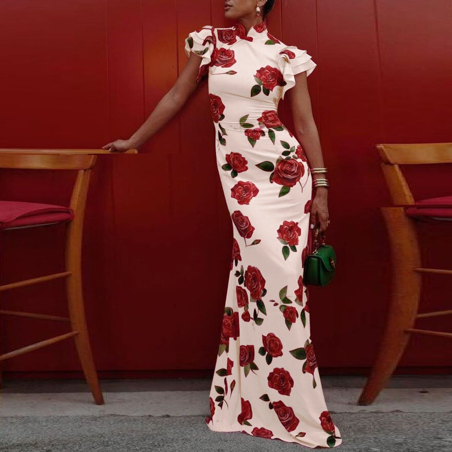 Robe Lian Sans Manches Imprimée Inspiration Cheongsam