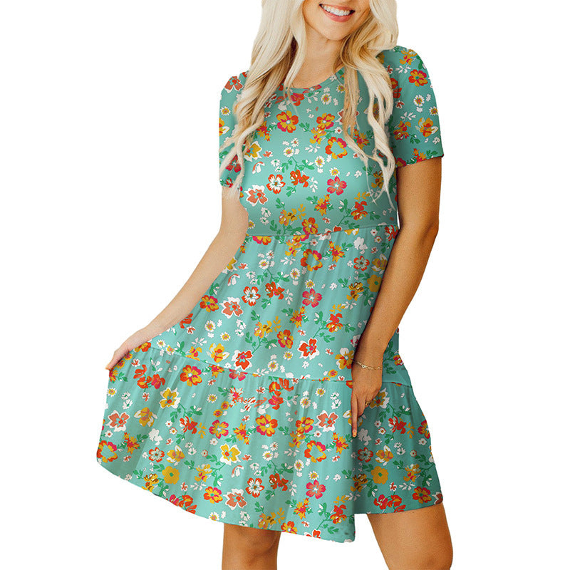 Robe Amora à Fleurs Manches Courtes