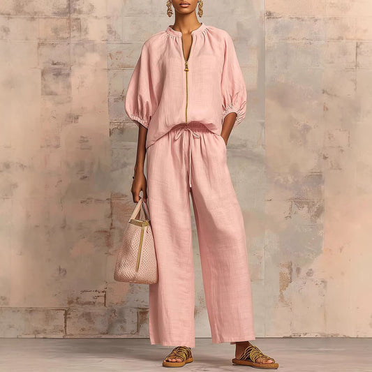 Ensemble Solène — Blouse Zip & Pantalon Fluide | Piedex