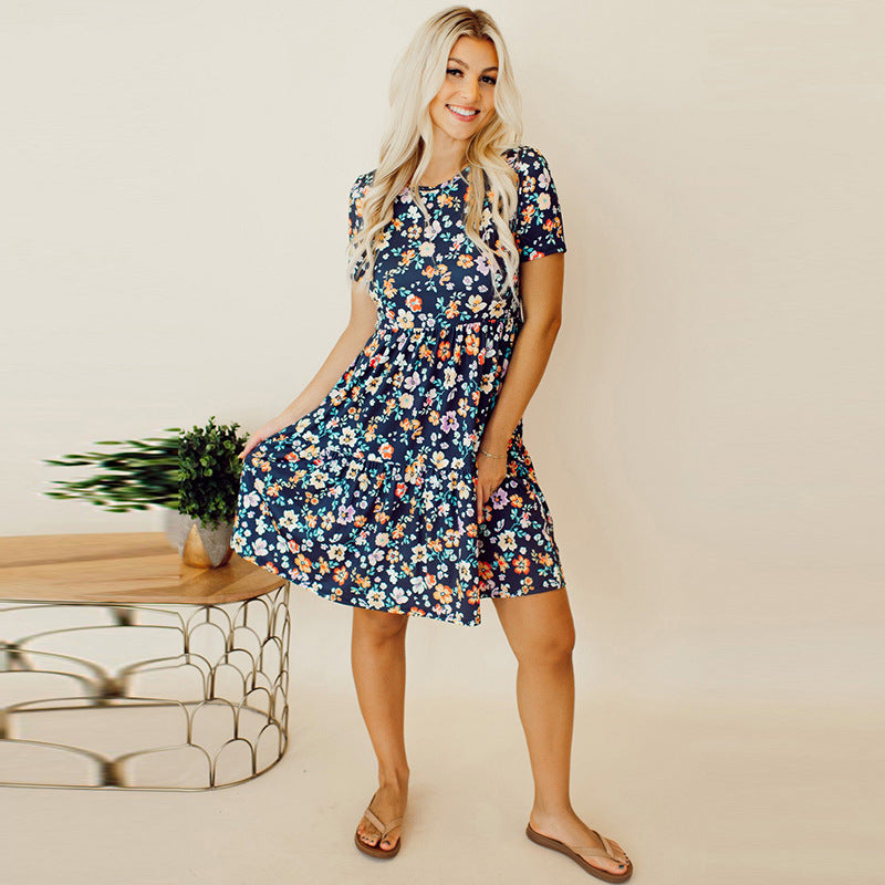 Robe Amora à Fleurs Manches Courtes