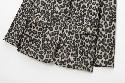 Manteau Piedex Long Imprimé Animalier avec Col à Revers