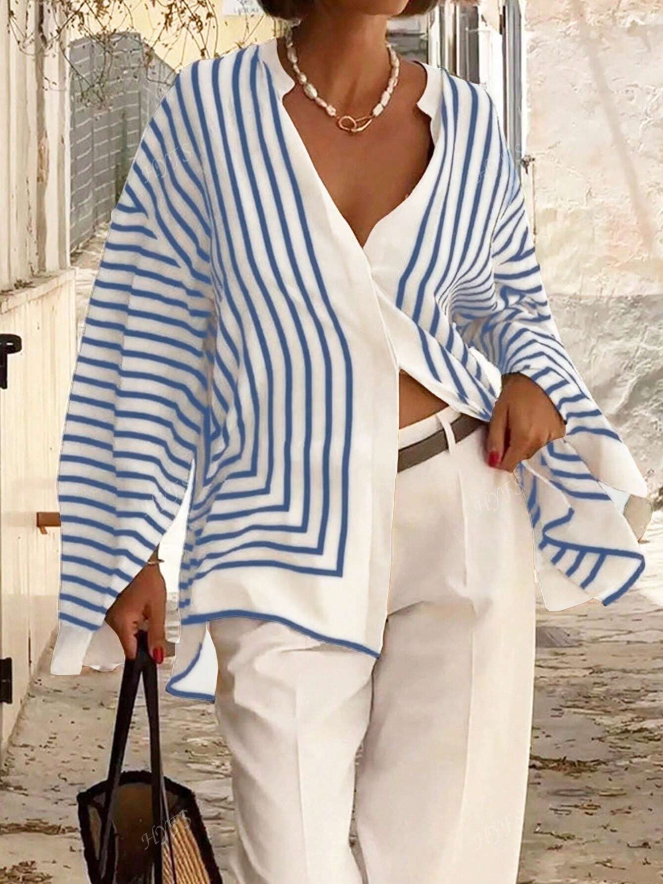 Blouse Rayée Décontractée Élégante