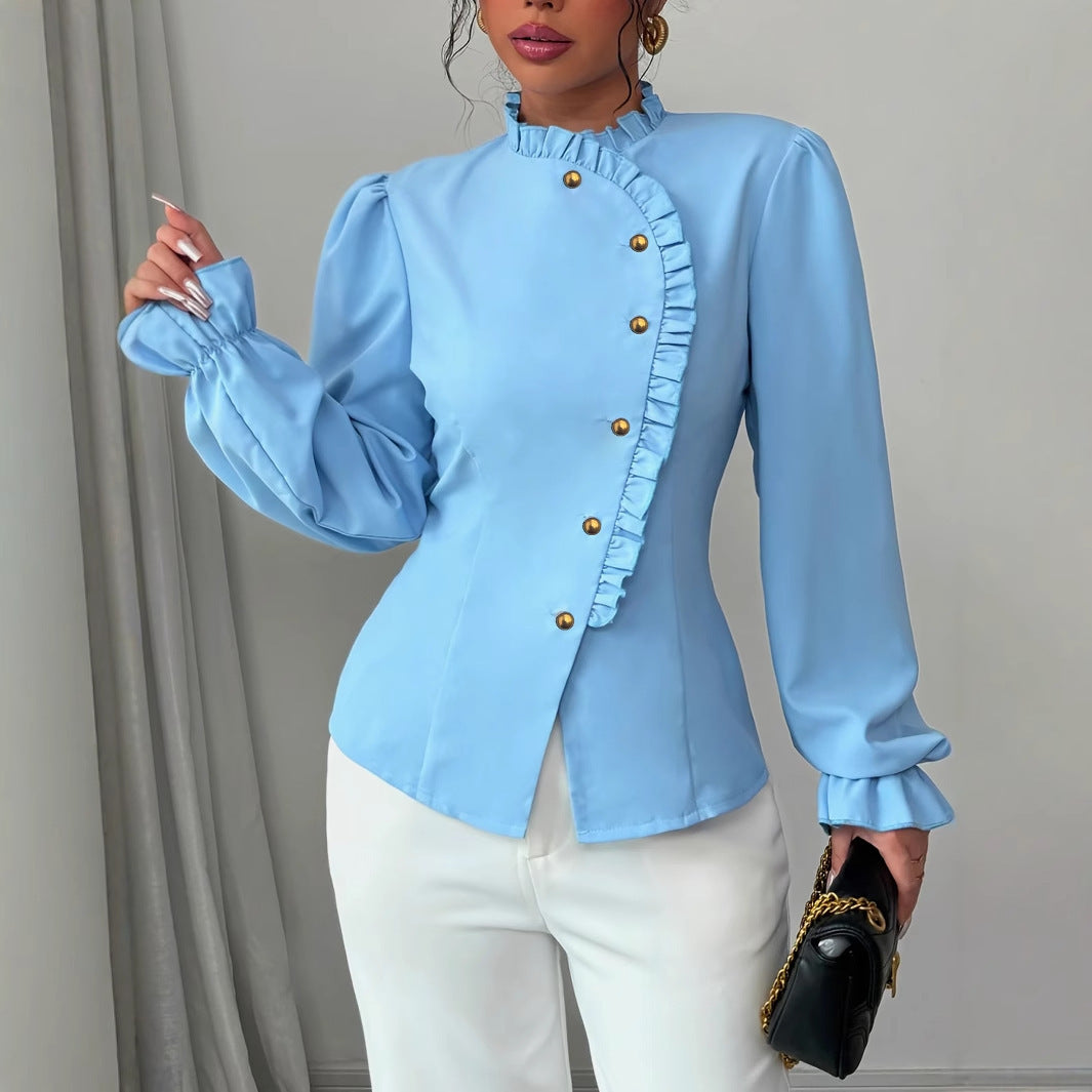 Blouse À Col Asymétrique et Volants
