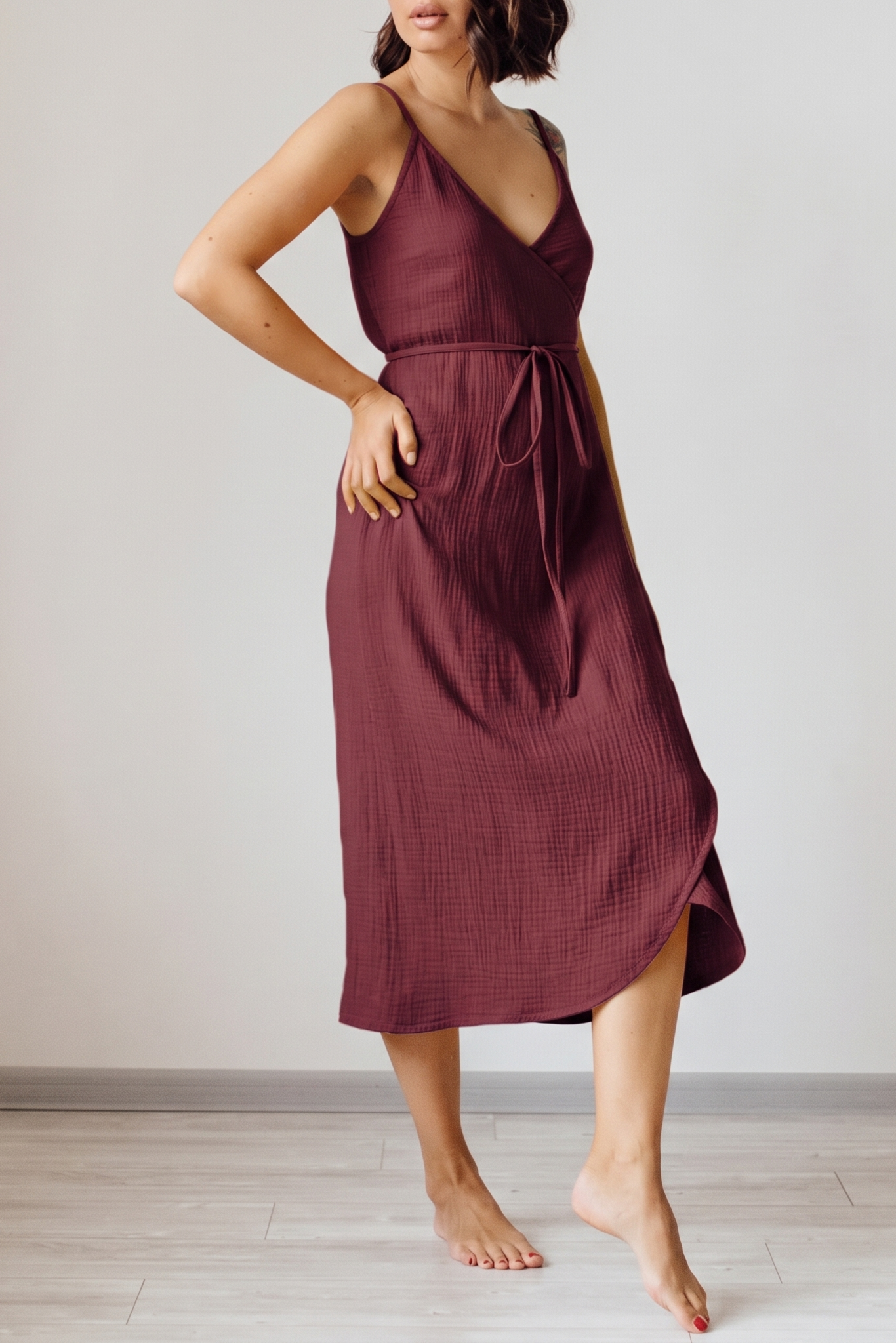 Robe Rosé — Maxi Gaze de Coton & Lien Cintré