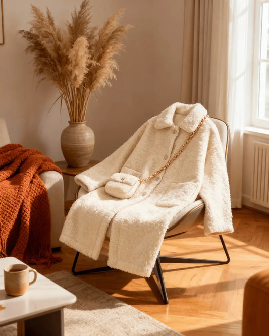 Manteau Teddy Oversize Piedex™ Teinte Crème Élégante