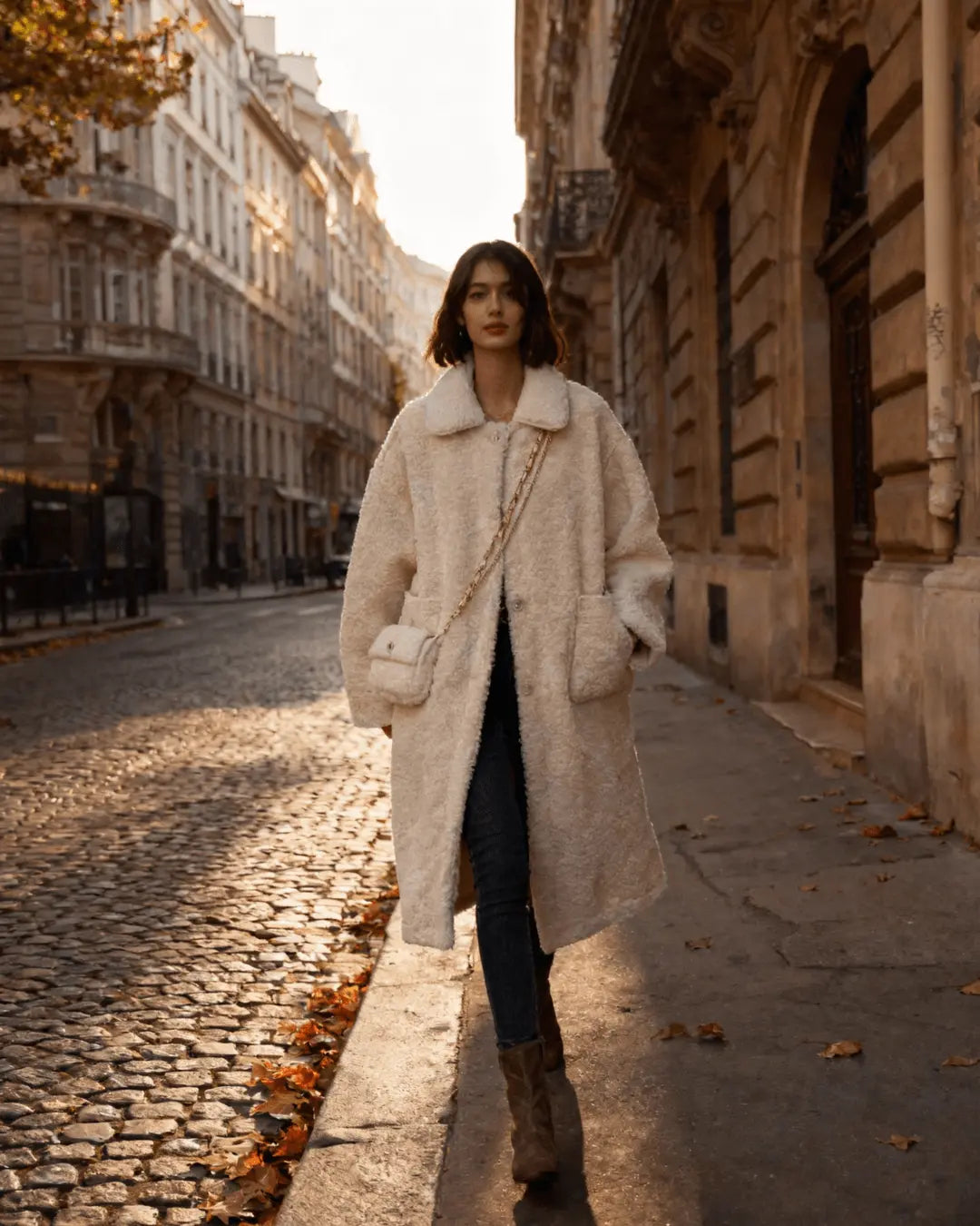 Manteau Teddy Oversize Piedex™ Teinte Crème Élégante