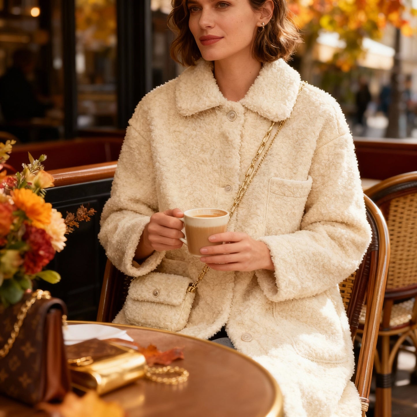 Manteau Teddy Oversize Piedex™ Teinte Crème Élégante