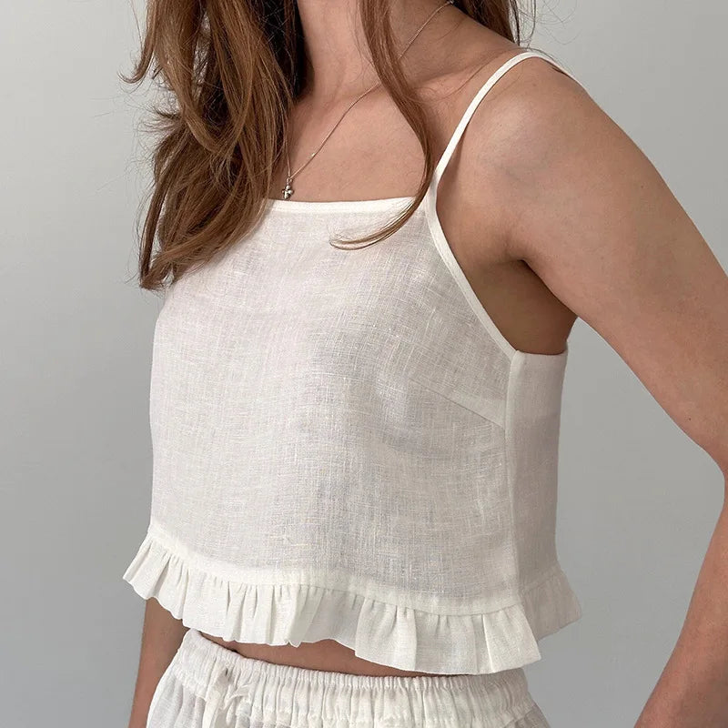 Ensemble Lila — Crop Top & Short Volants Lin