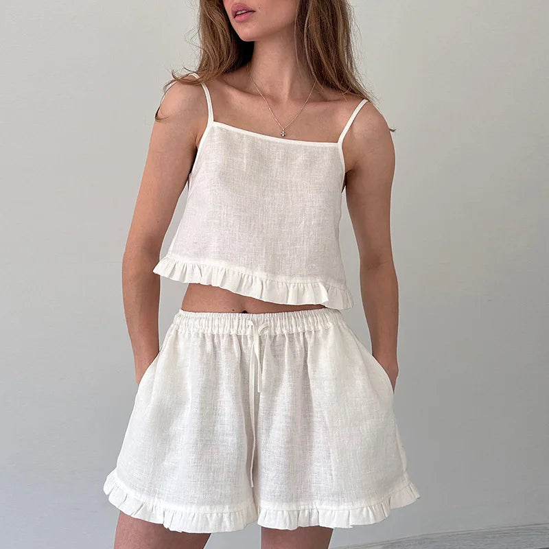 Ensemble Lila — Crop Top & Short Volants Lin