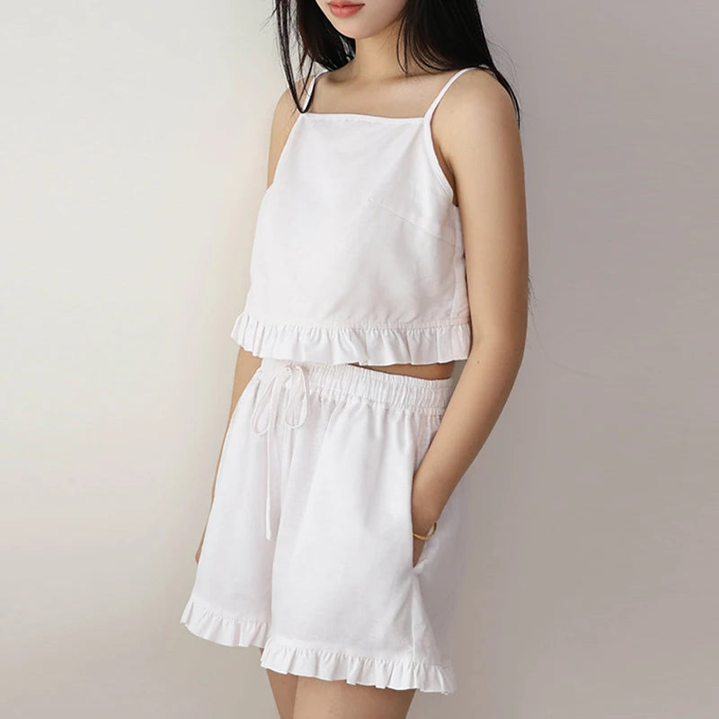 Ensemble Lila — Crop Top & Short Volants Lin
