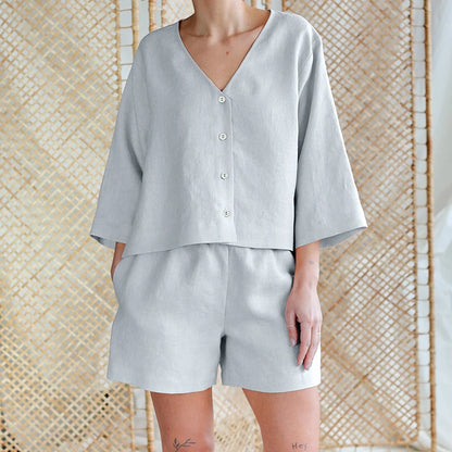 Ensemble Lyra — Blouse Boutonnée & Short en Lin