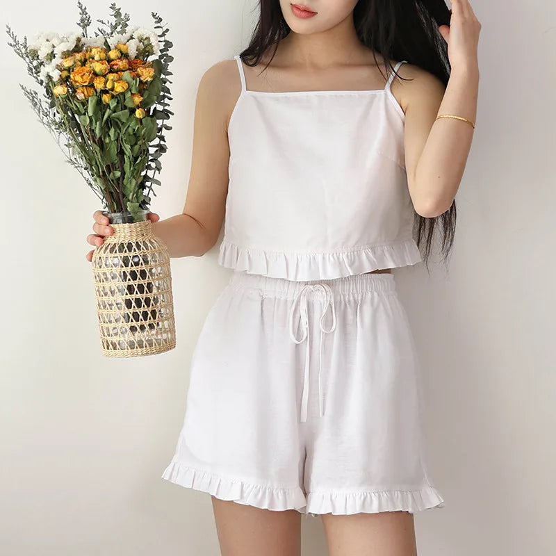 Ensemble Lila — Crop Top & Short Volants Lin