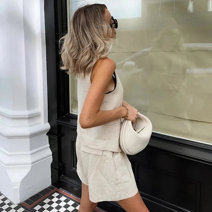 Ensemble Margaux — Veste sans Manches & Short Coton-Lin