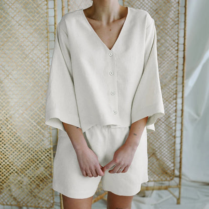 Ensemble Lyra — Blouse Boutonnée & Short en Lin