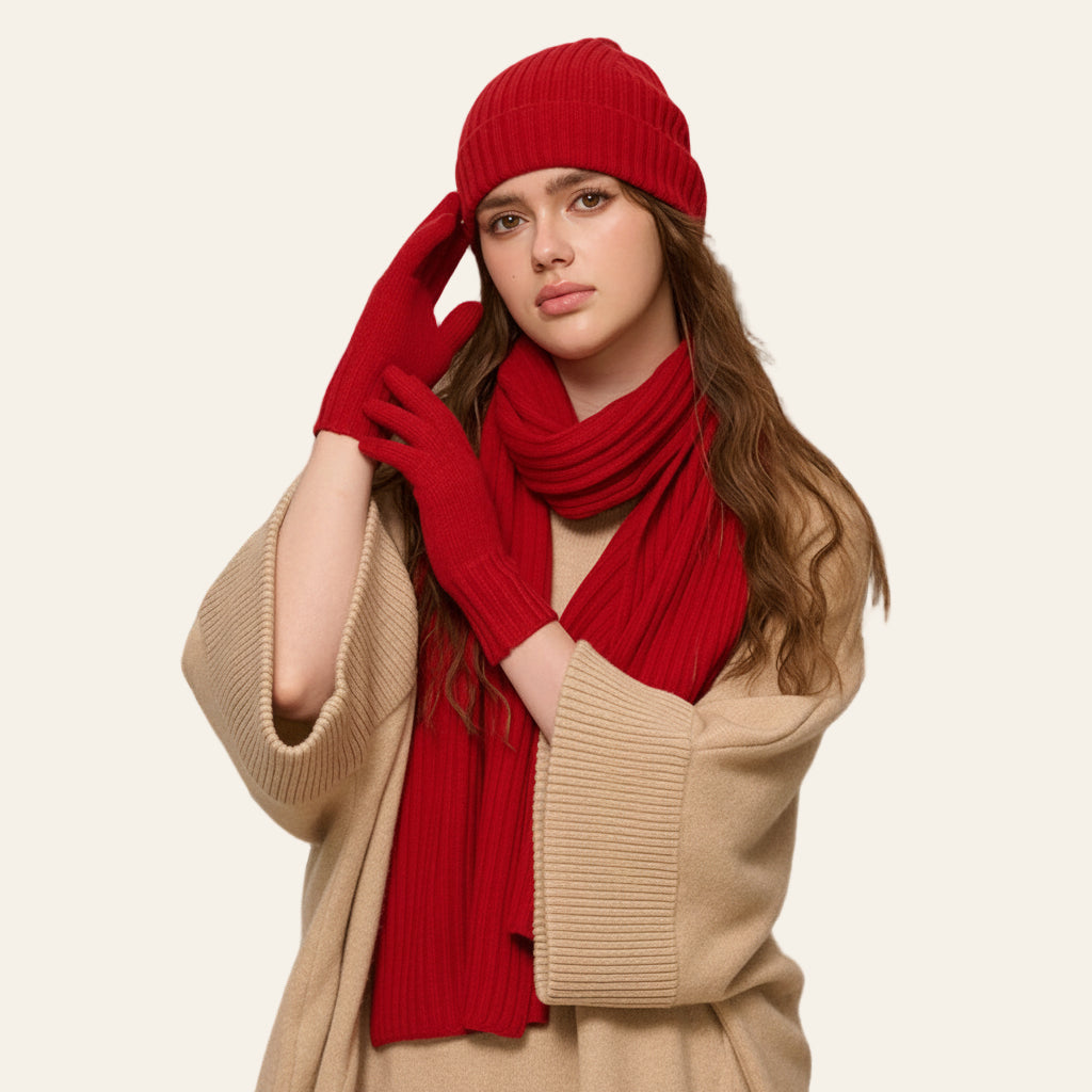 🧣🧤 Set d’Hiver 3-en-1 en Laine – Bonnet, Écharpe & Gants (Premium)