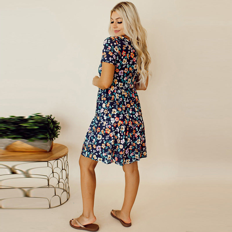 Robe Amora à Fleurs Manches Courtes