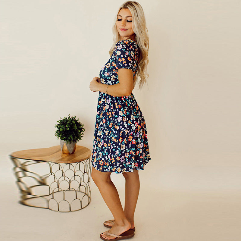 Robe Amora à Fleurs Manches Courtes
