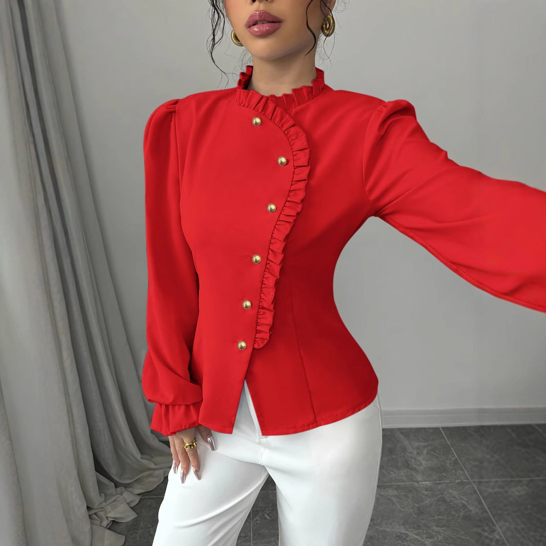 Blouse À Col Asymétrique et Volants